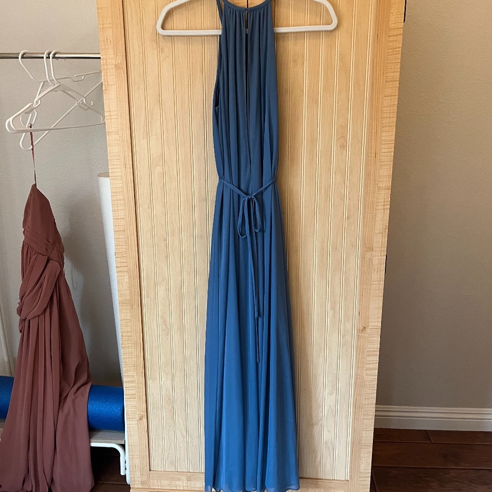 Davids Bridal Blue Chiffon Bridesmaid Dress